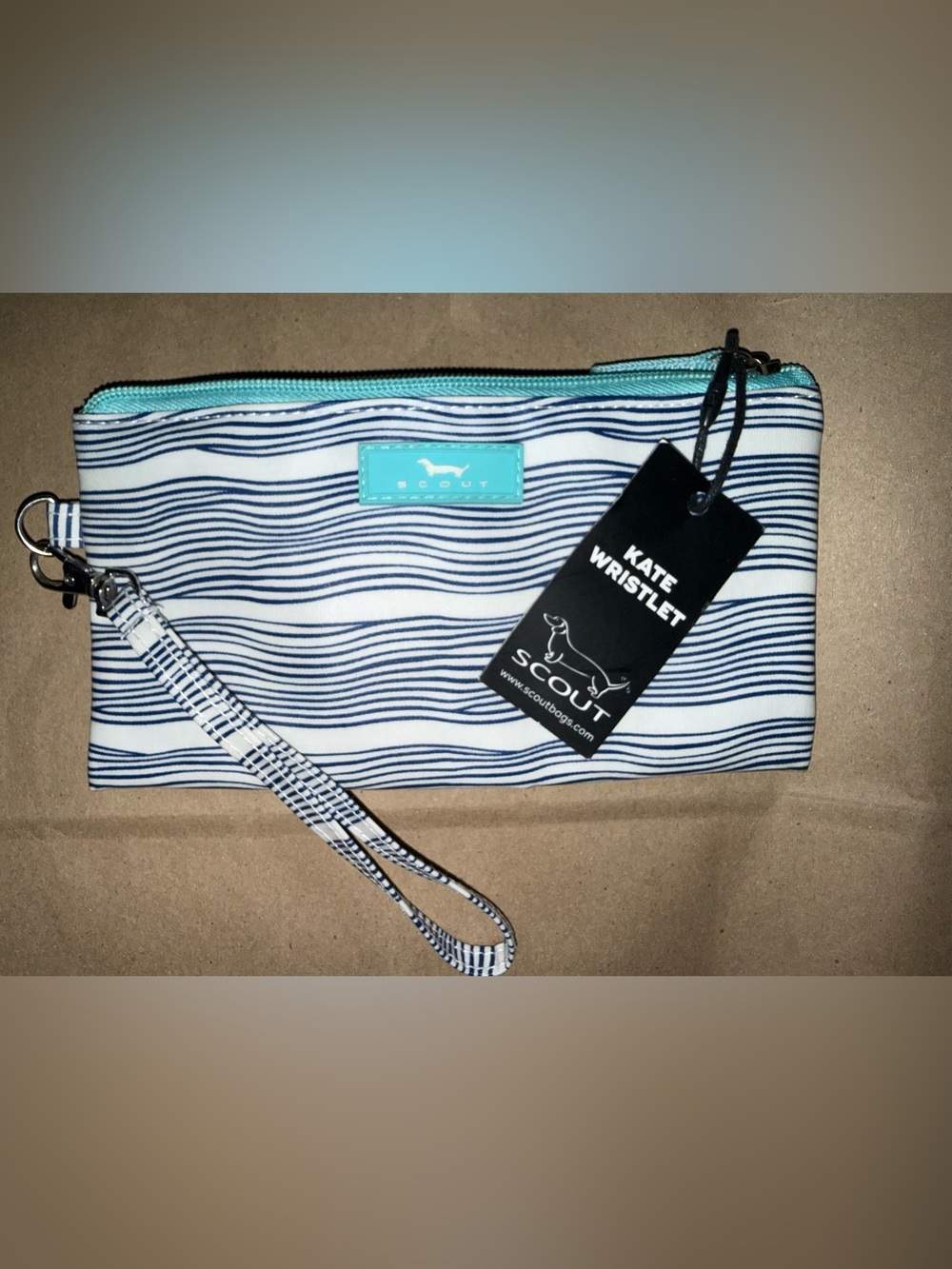 SCOUT Kate Wristlet in Navy Stripe with Turquoise Trim